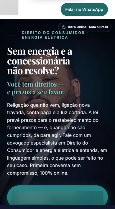 Página de captação real de advogado de direito do consumidor