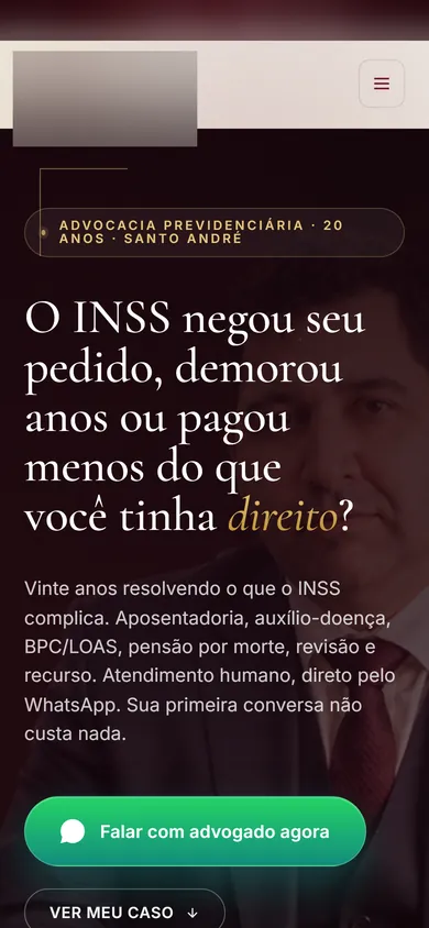 Página de captação real de escritório previdenciário