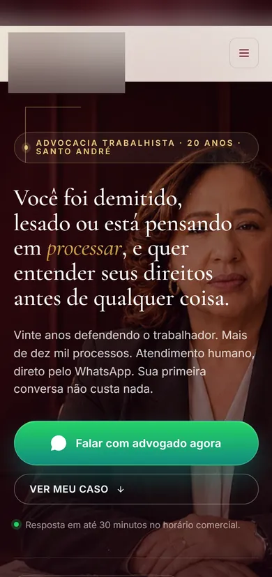 Página de captação real de escritório trabalhista