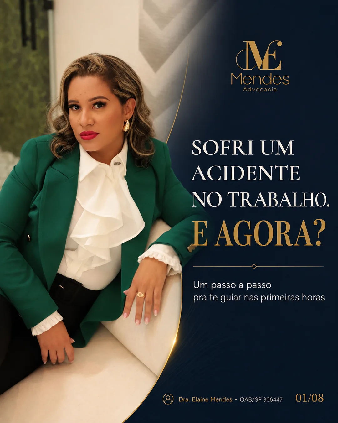 Capa do carrossel Sofri um acidente no trabalho, e agora, Elaine Mendes Advocacia
