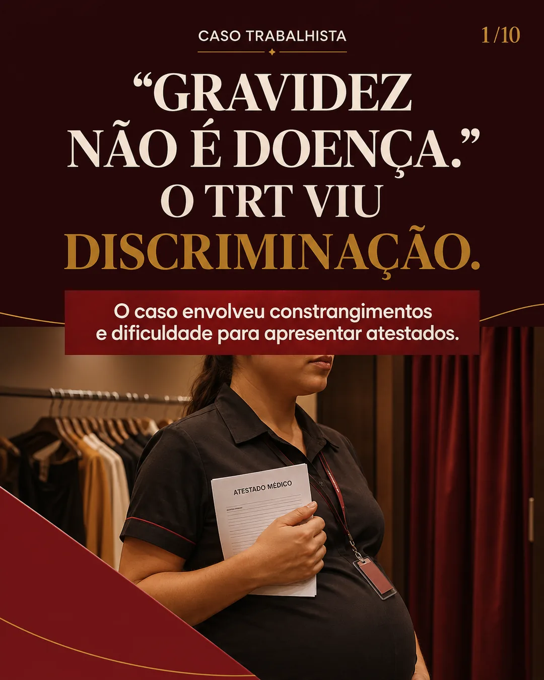 Capa do carrossel Gravidez não é doença, o TRT viu discriminação, Lemos e Ferreira Advocacia